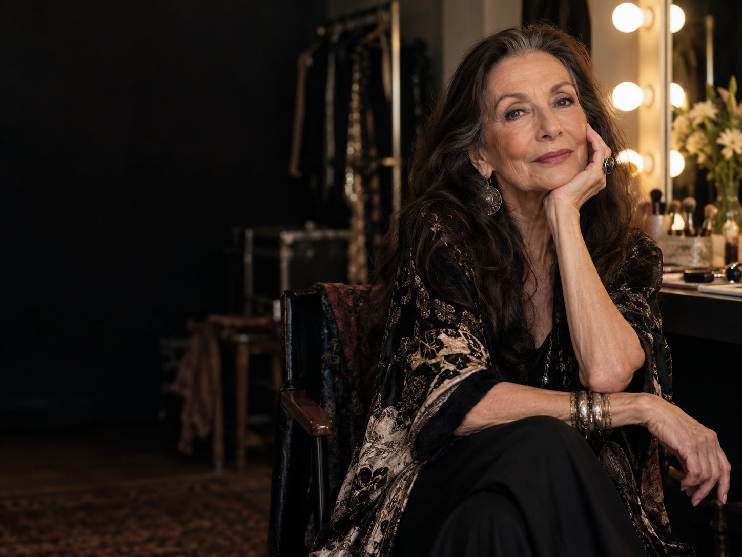 A stylish, confident woman in her eighties backstage